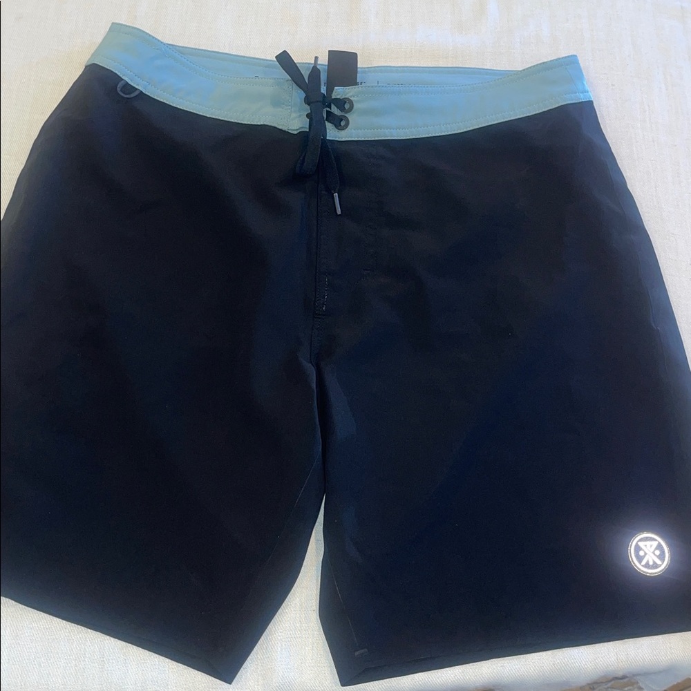 0710100 Roark Men's Passage Panel  Board Shorts Swim Black sky blue waist SZ 32